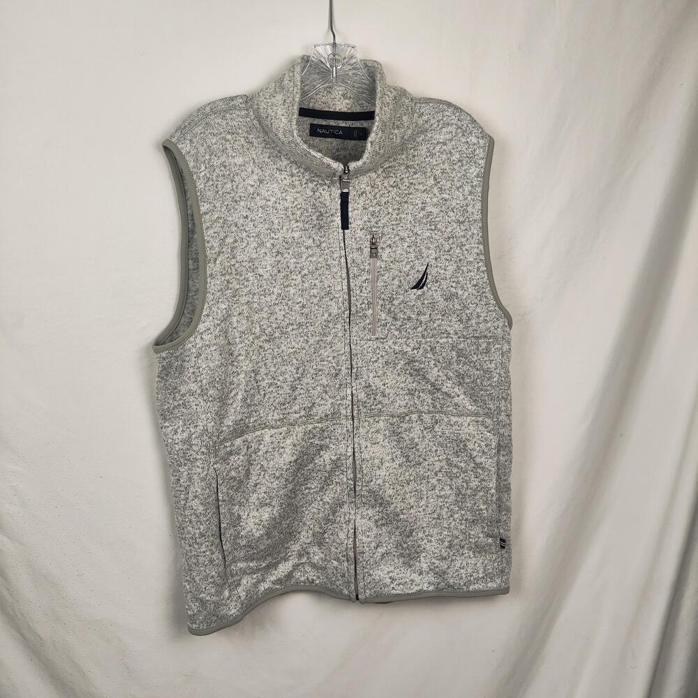 Nautica Vest Mens Large Gray Fleece Full Zip Stand Collar Pockets Logo